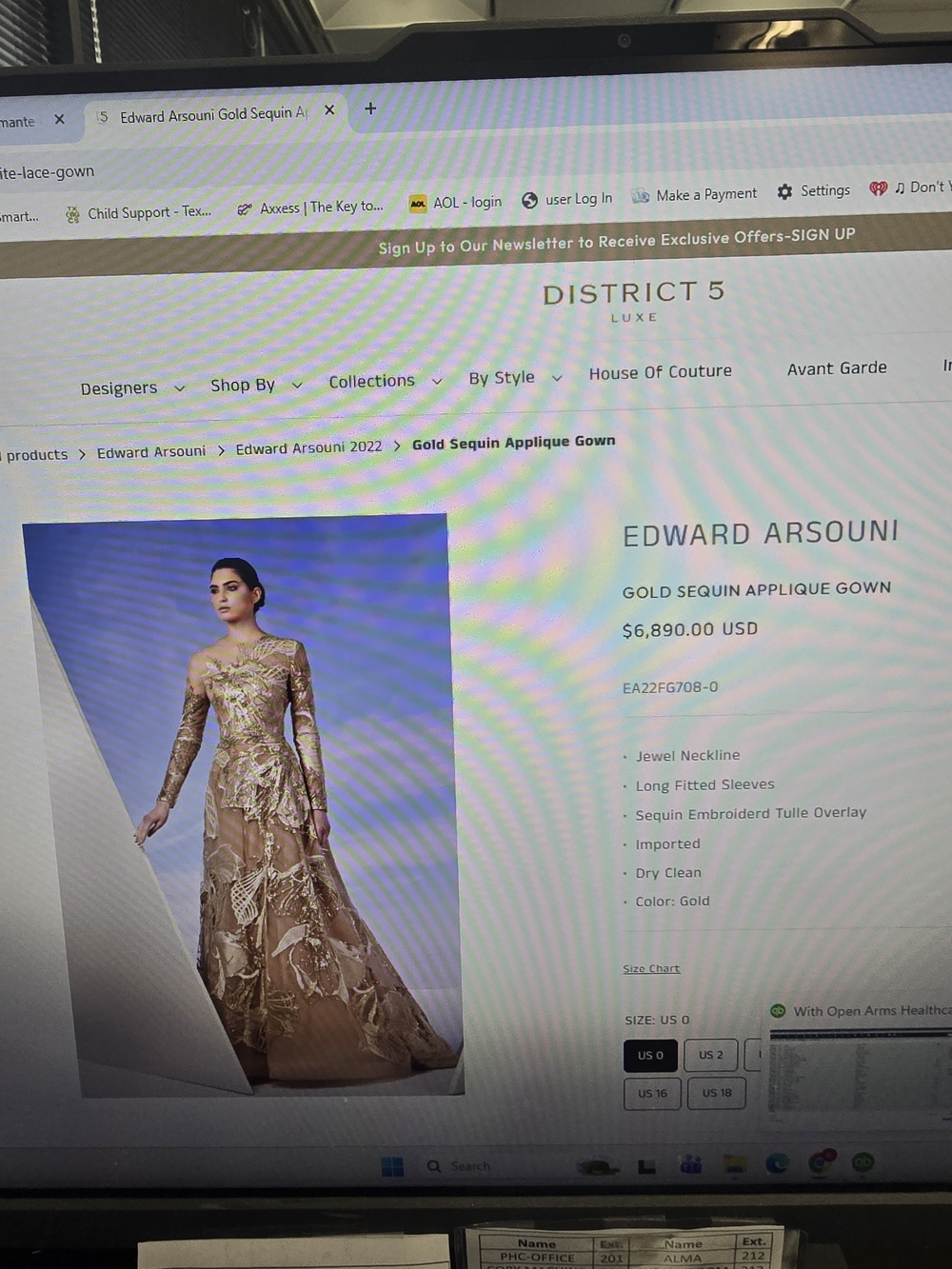 Edward Arsouni Gold Sequin Applique Gown